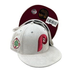 New Era Philadelphia Phillies 100 Years Patch Gray Suede Fitted Hat 7 1/2 MLB